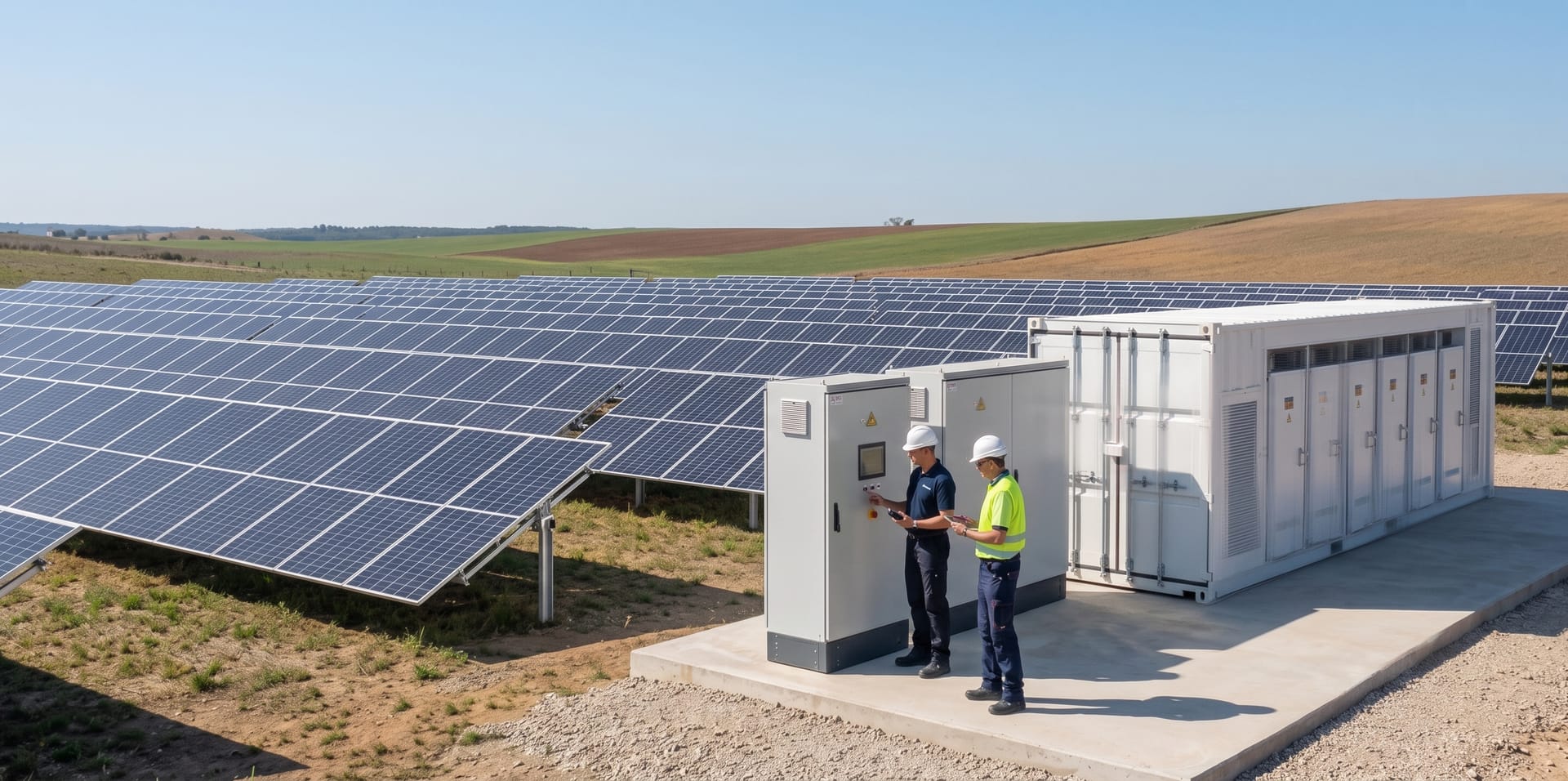 Parque solar fotovoltaico con técnicos de CEINSE SAS en inspección